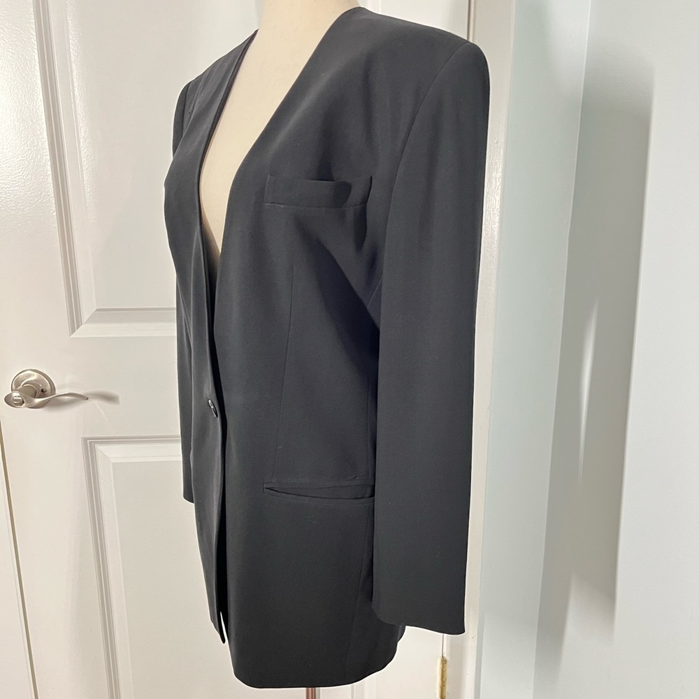 DKNY Donna Karan NY black wool vintage collarless jacket size 2 - Picture 9 of 11
